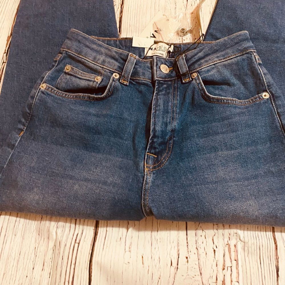 NA-KD Organic Cotton High Waist Straight Leg Five Pocket Mom Jeans size 4 - Picture 6 of 10